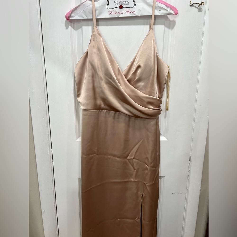 Revelry Rava Gold Champagne Satin Sz 10 Bridesmaid Dress